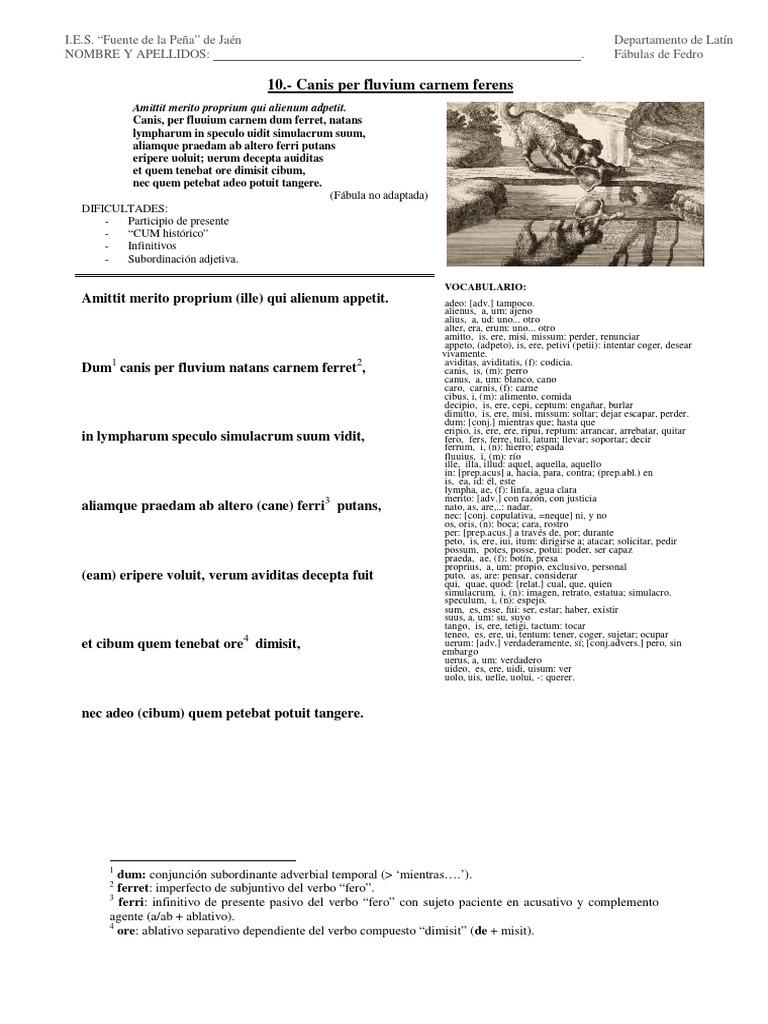 Fábula de Fedro: Canis et Caro | PDF | Lingüística | Semántica