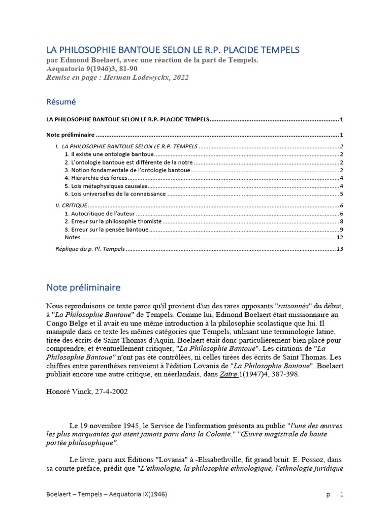 Philosophie Bantoue selon Tempels | PDF | Noûs | Ontologie