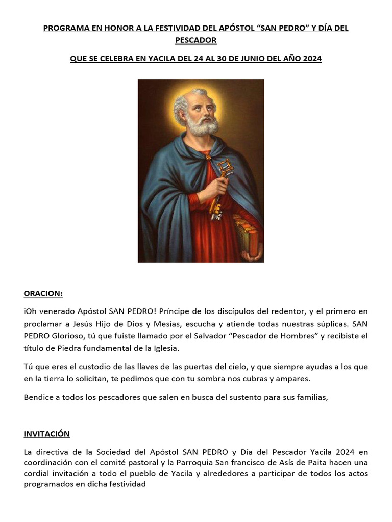 Programa San Pedro Año 2024 | PDF