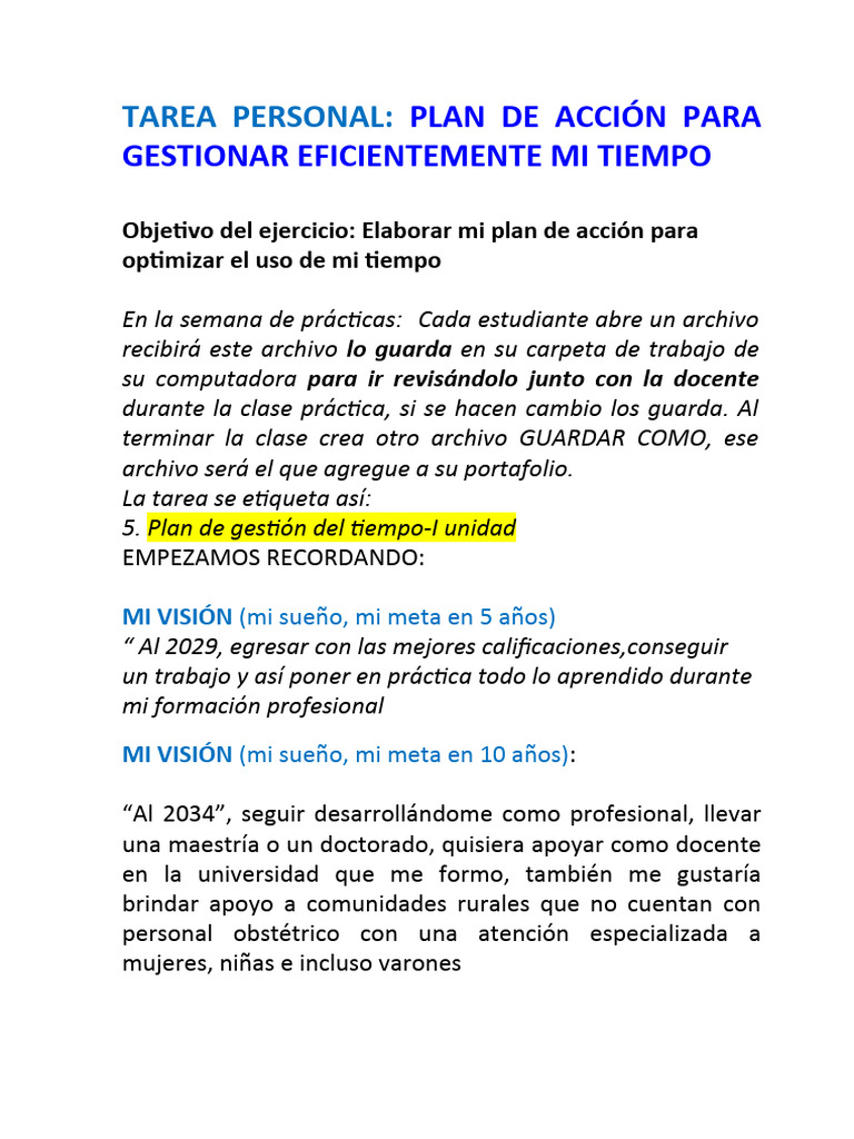 5.plan de Gestion Del Tiempo - I Unidad | PDF | Gestión del tiempo ...