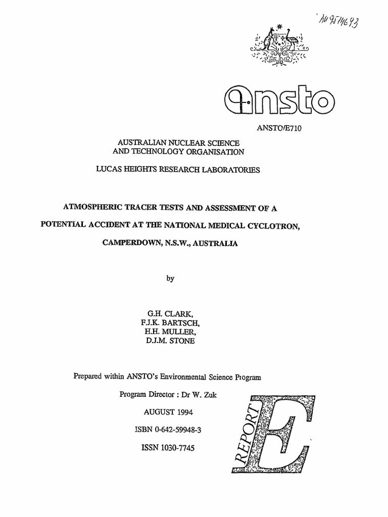 Atmospheric tracer tests and assessment of a potential accident at the