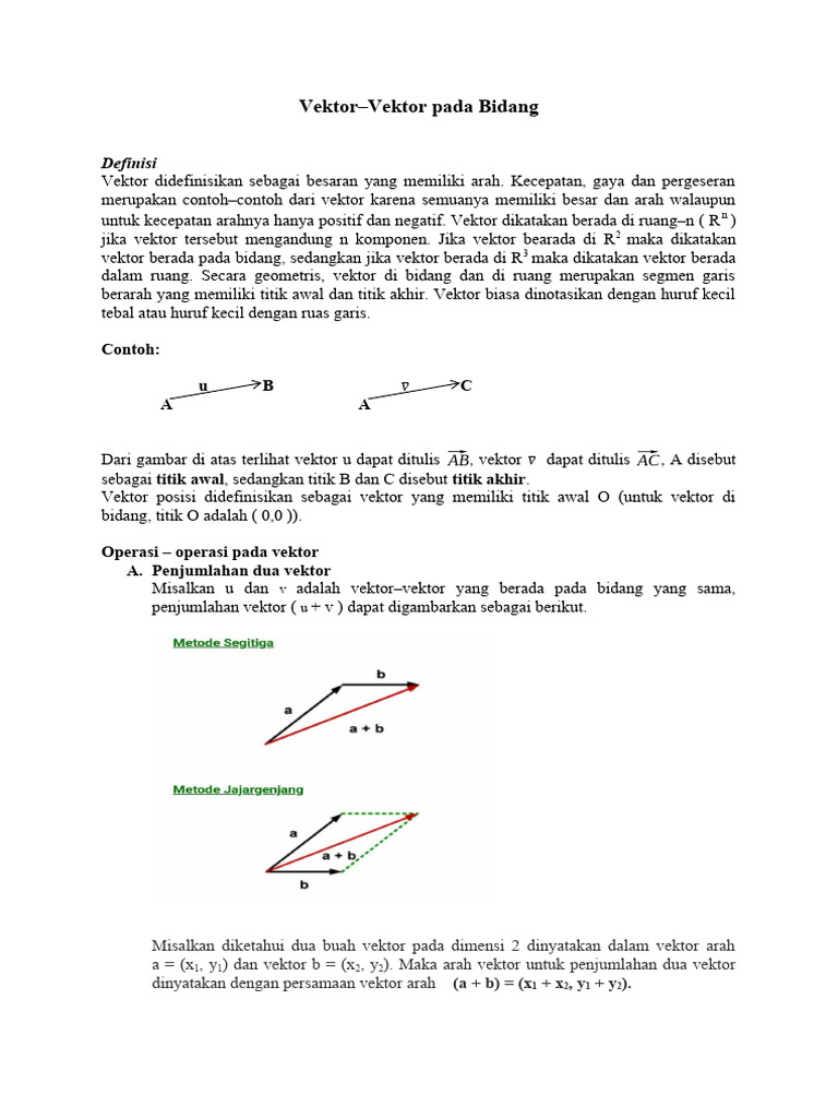 Vektor dan Operasinya di Bidang | PDF | Metode & Bahan Ajar | Sains ...