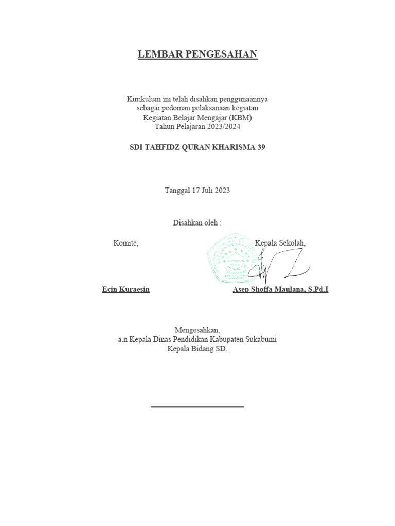 LEMBAR PENGESAHAN Kurikulum | PDF
