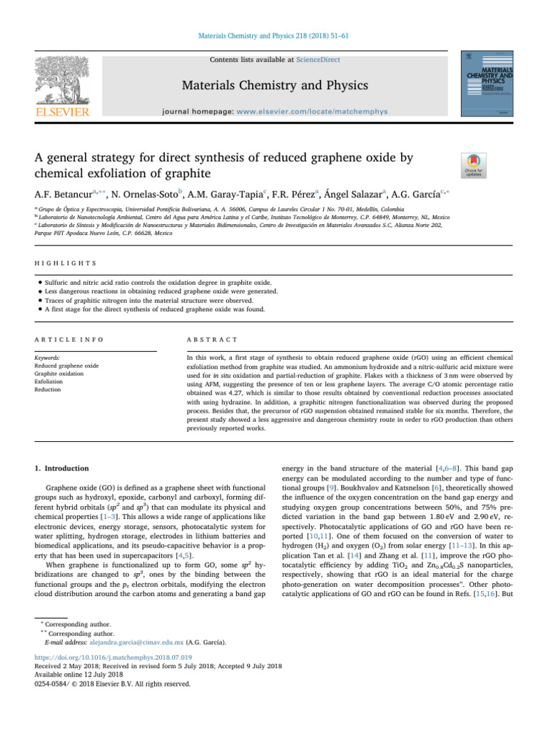 Direct Synthesis of Reduced Graphene Oxide | PDF | Graphene | Carbon ...