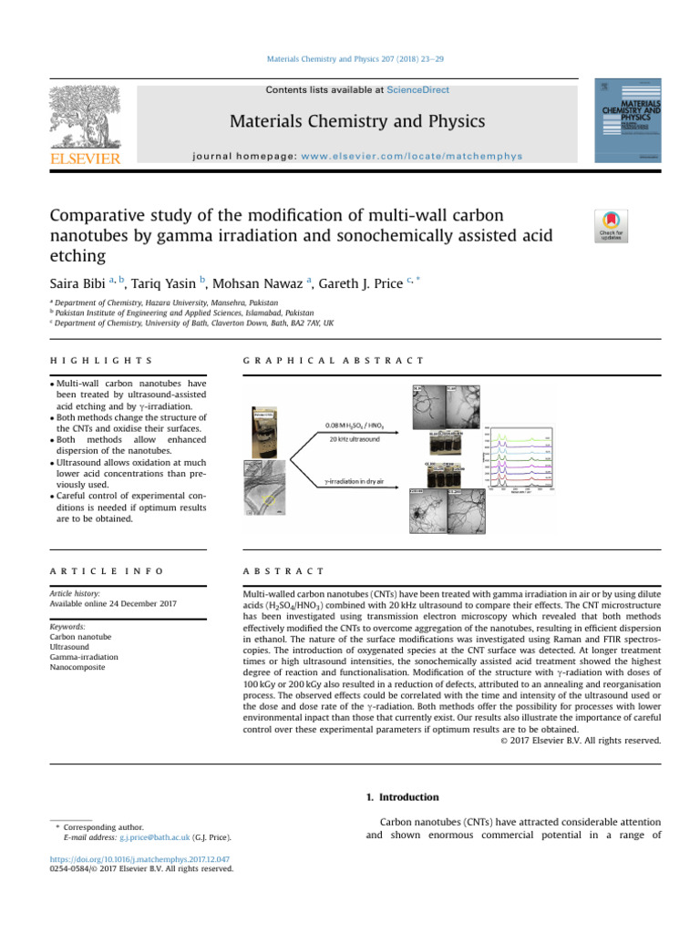 1 s2.0 S0254058417309963 Main | PDF | Carbon Nanotube | Ultrasound