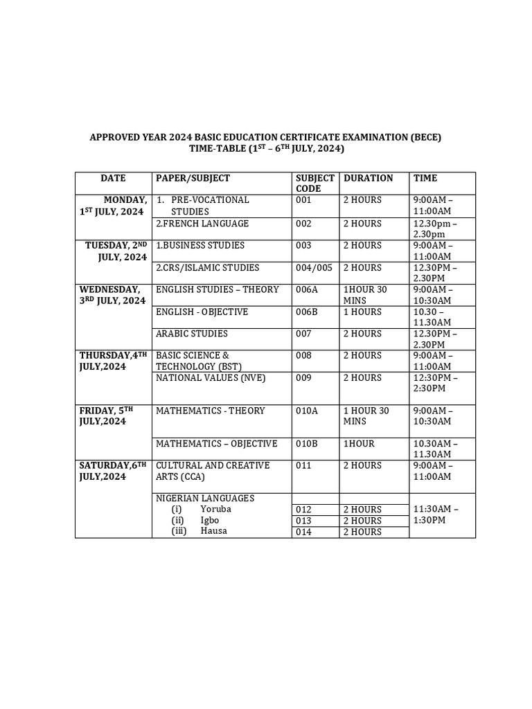 Up Basic School Time Table 2024 Pdf Download