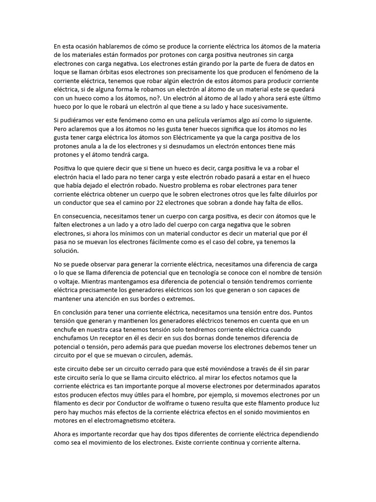 Física Explicación de La Electricidad | PDF | Electrón | Corriente