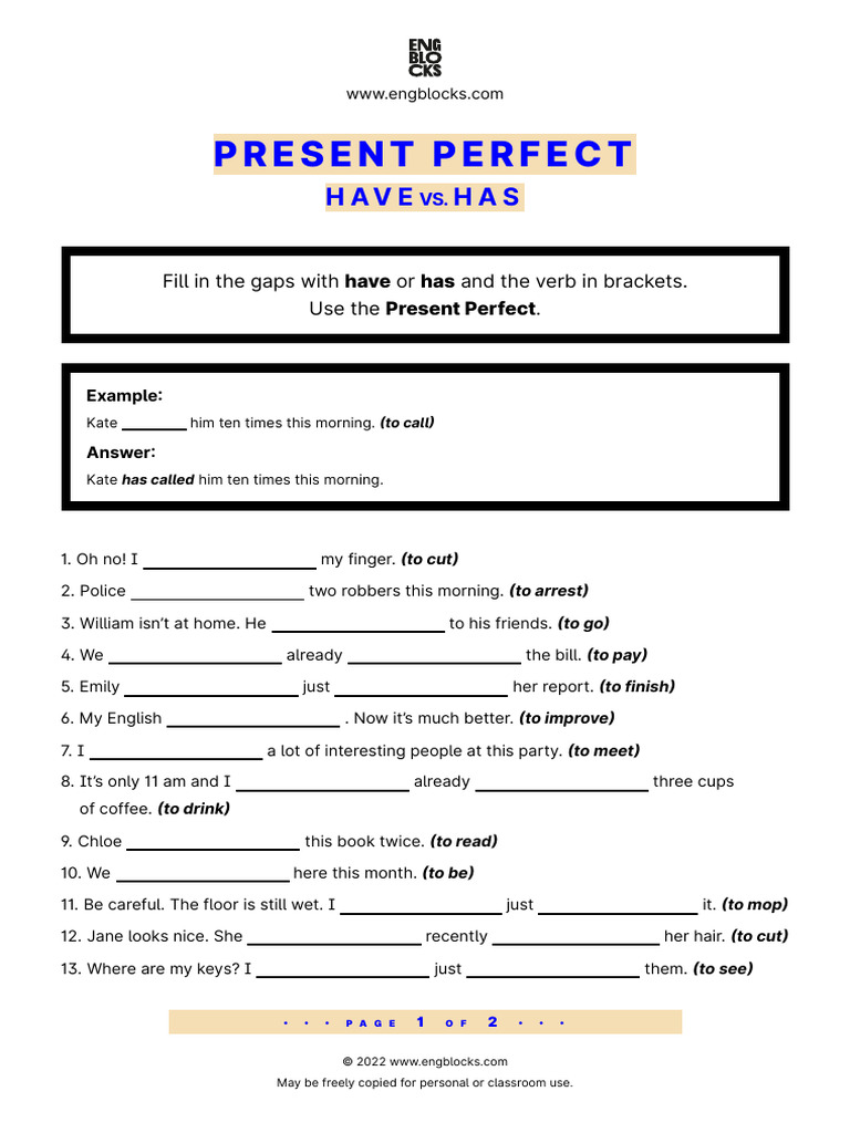 Present Perfect Have Vs Has | PDF
