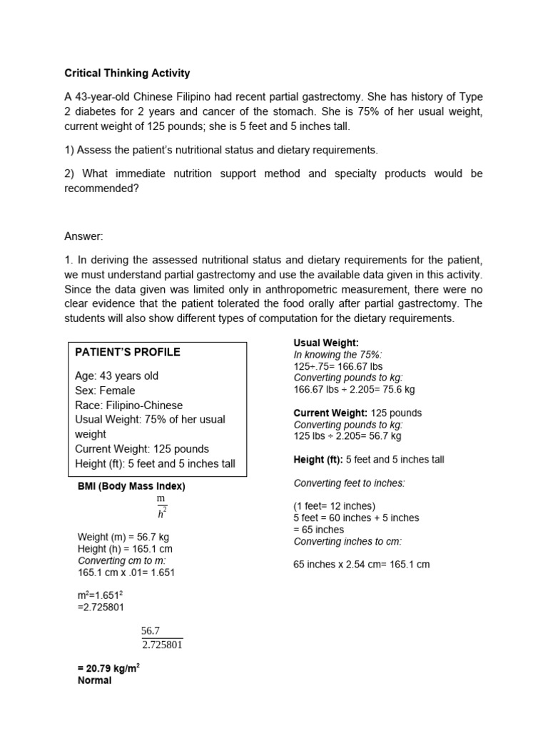 Critical Thinking Activity | PDF | Stomach | Vitamin