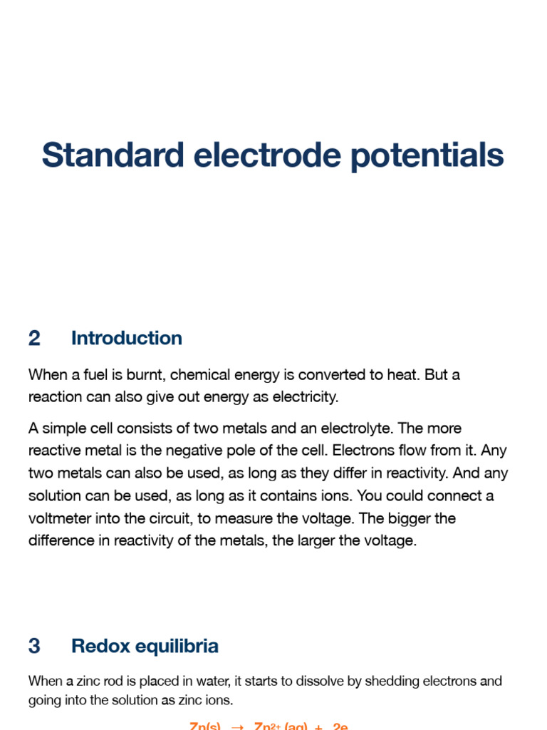 Electrode Potentials and Redox Reactions | PDF | Electrochemistry | Redox