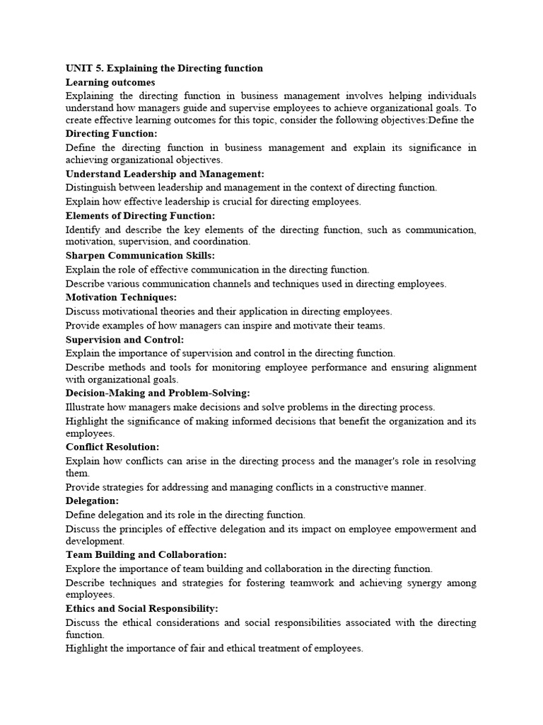 UNIT 5. Explaining The Directing Function | PDF | Leadership | Motivational
