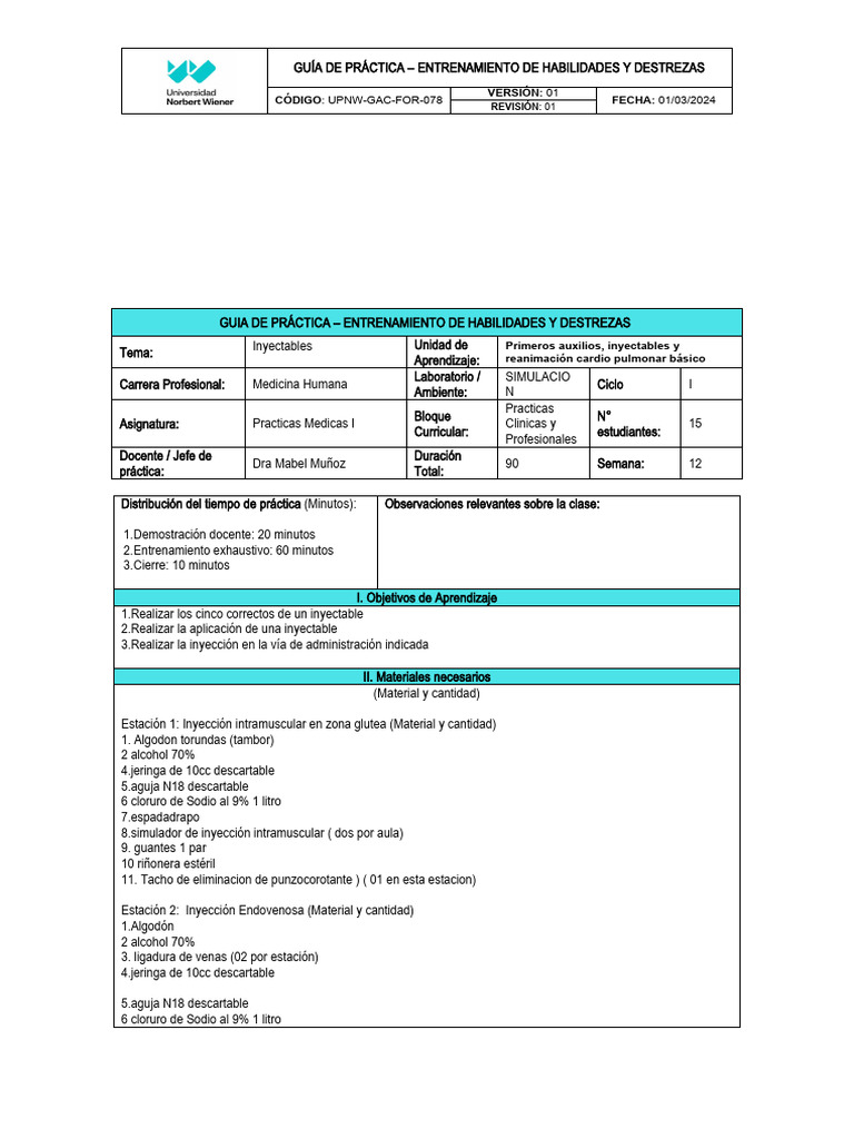 Semna N13 Inyectables Guia - Prac - Hab - Dest | PDF | Inyección ...