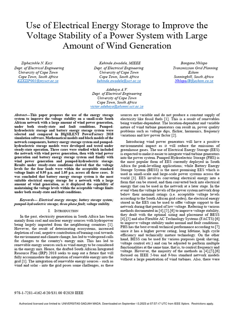 Voltage Stability with Energy Storage | PDF | Wind Power | Energy Storage