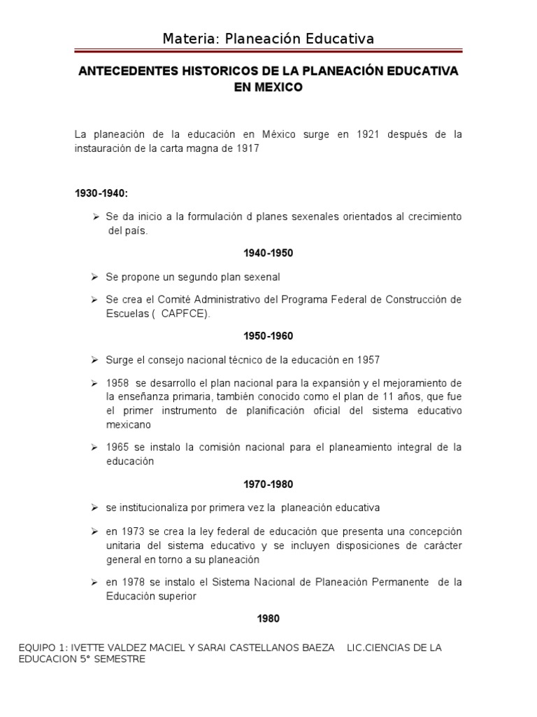 Antecdentes de La Planeación Educativa | PDF | Planificación | México