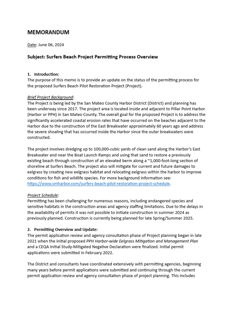 Memo Surfers Beach Permitting Update June 2024 | PDF | Beach | United ...