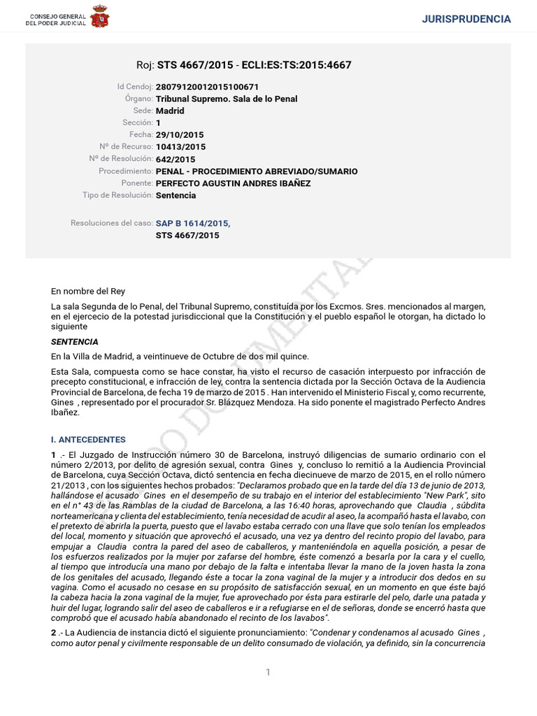 1-STS 4667 2015 Compressed | PDF | Sentencia (ley) | Caso de ley
