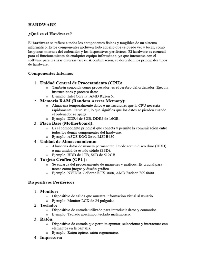 Componentes Esenciales del Hardware | PDF | Hardware de la computadora ...