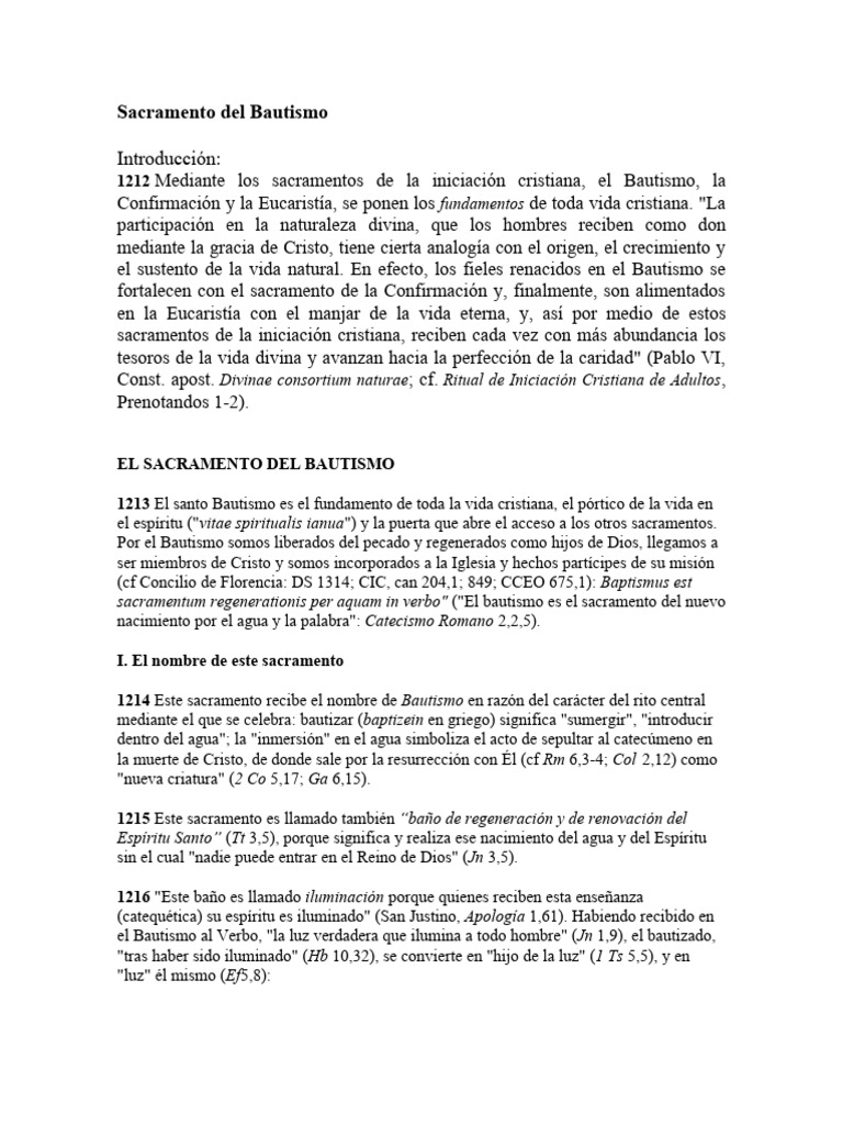 Importancia del Sacramento del Bautismo | PDF | Bautismo | Confirmación