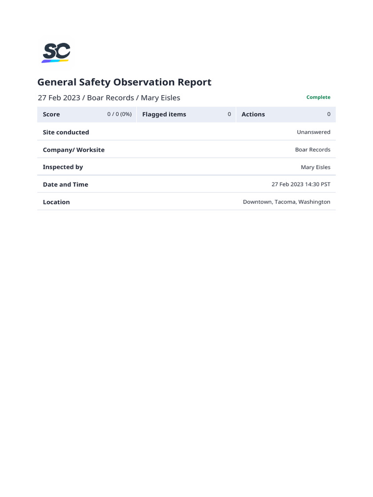 Safety Observation Report for Boar Records | PDF | Fire Safety | Hazards