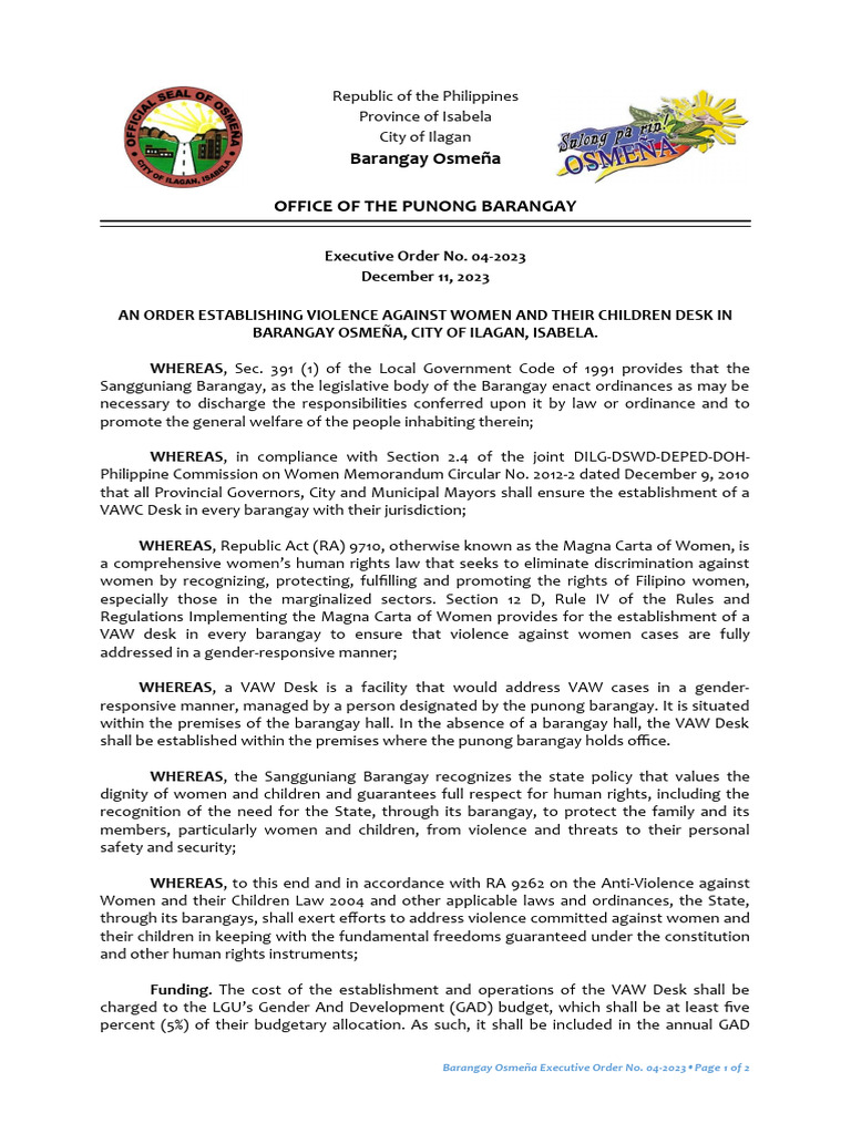 Establishing VAWC Desk in Osmeña | PDF | Justice | Crime & Violence