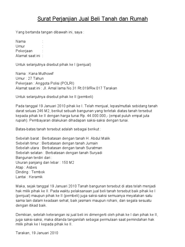 Contoh Surat Jual Beli Hp