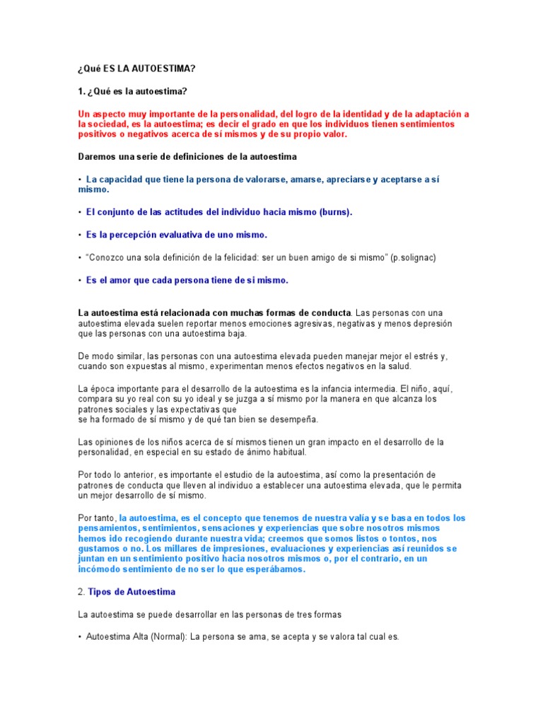 Comprendiendo la Autoestima y su Impacto | PDF | Autoestima | Toma de ...