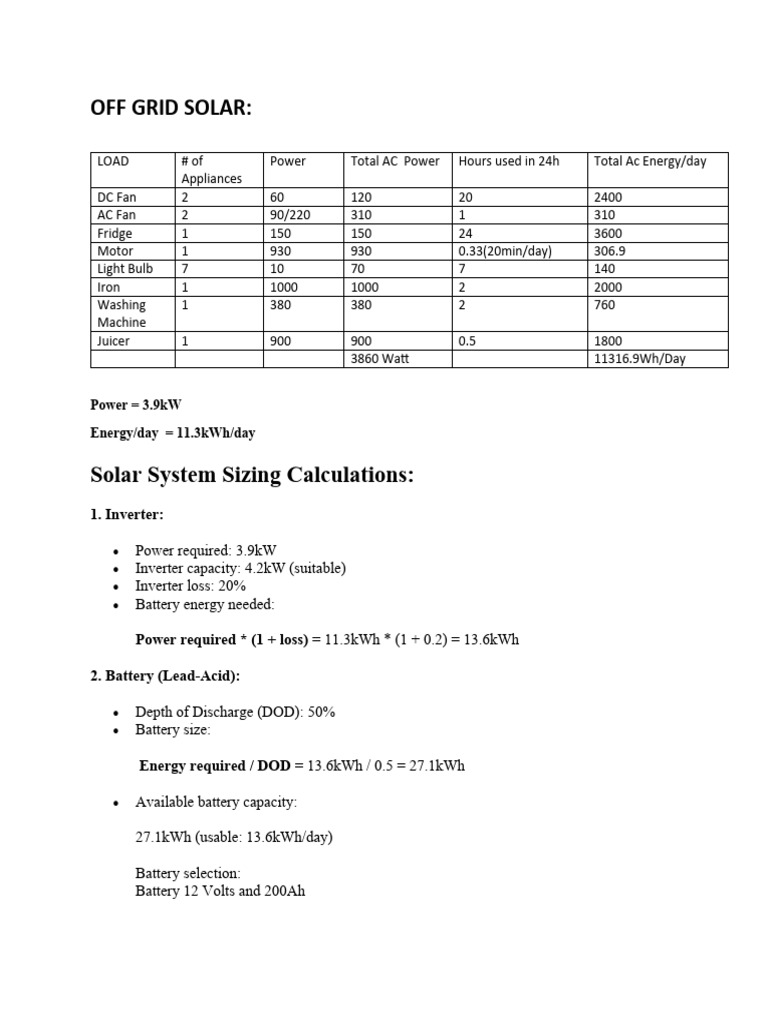Off-Grid Solar System Sizing Guide | PDF | Solar Power | Power Inverter