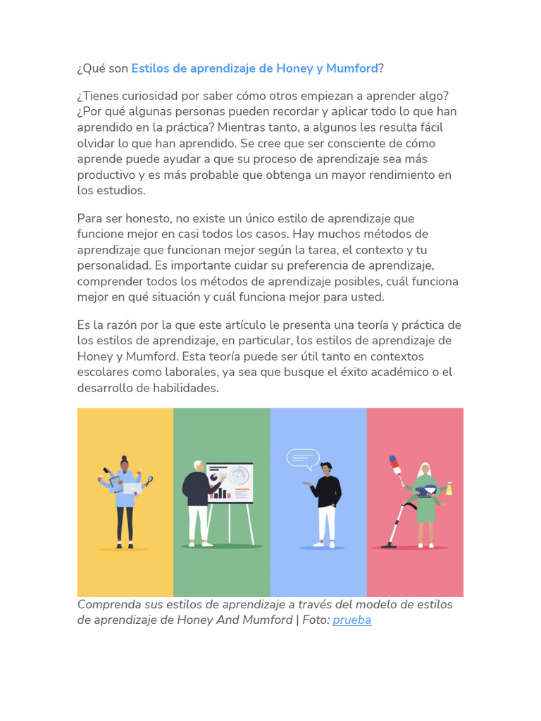 Estilos de Aprendizaje de Honey y Mumford | PDF | Aprendizaje ...