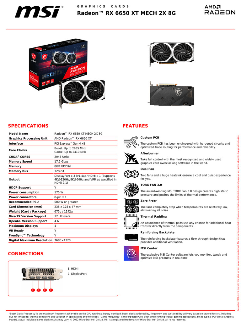 Specification Sheet | PDF | Graphics Processing Unit | Hdmi