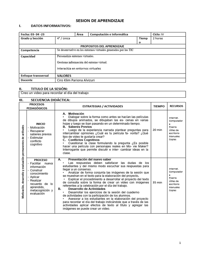 SESION 4to de Primaria - Clase 9 | PDF | Evaluación | Aprendizaje