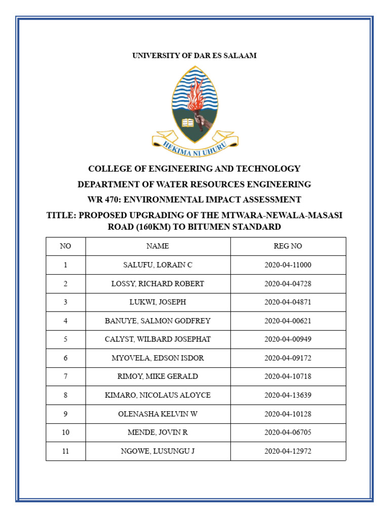 EIA for Mtwara-Newala-Masasi Road Upgrade | PDF | Environmental Impact ...