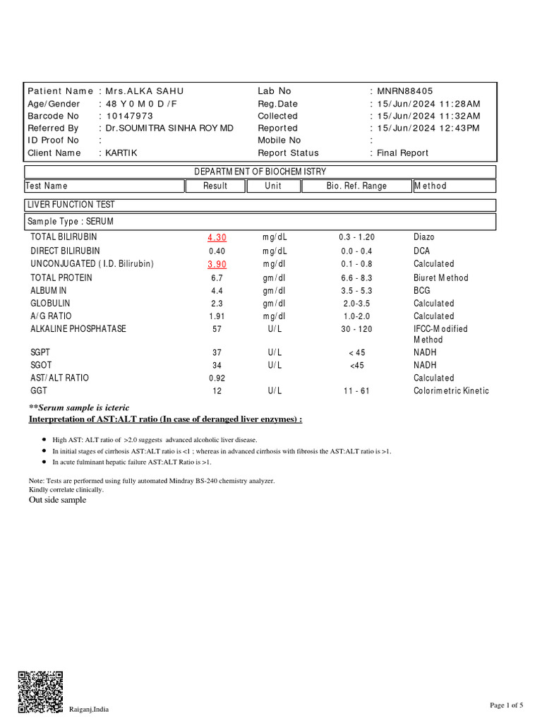 Liver Function and Blood Test Results | PDF | Thyroid Stimulating ...