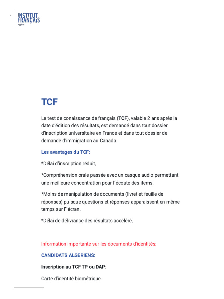 Inscription TCF en Algérie et Canada | PDF | Affaires