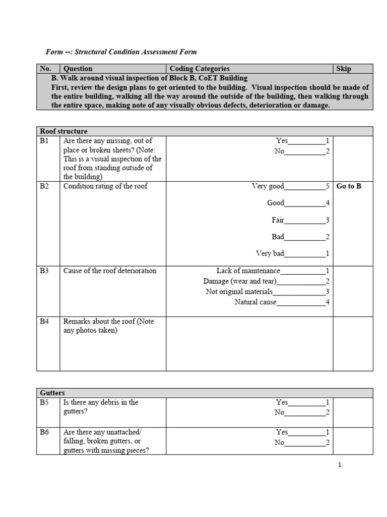 Structural Condition Assessment Form | PDF | Window | Toilet