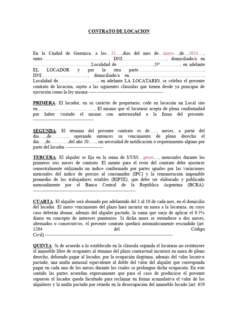 Contrato Locacion Modelo Local | PDF