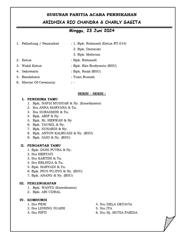 SUSUNAN PANITIA ACARA PERNIKAHAN | PDF