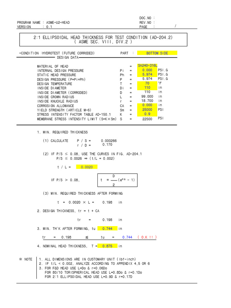 ASME U2 Head Design Data Summary | PDF | Solid Mechanics | Materials ...