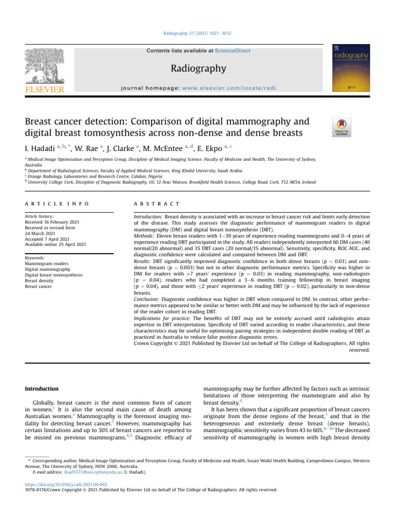 Breast Cancer Detection Comparison of Digital Mammography and Di - 2021 ...