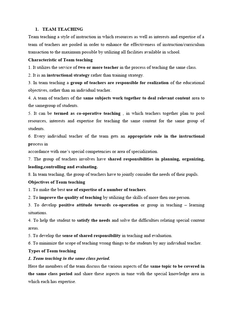 Understanding Team Teaching in Education | PDF | Teachers | Learning