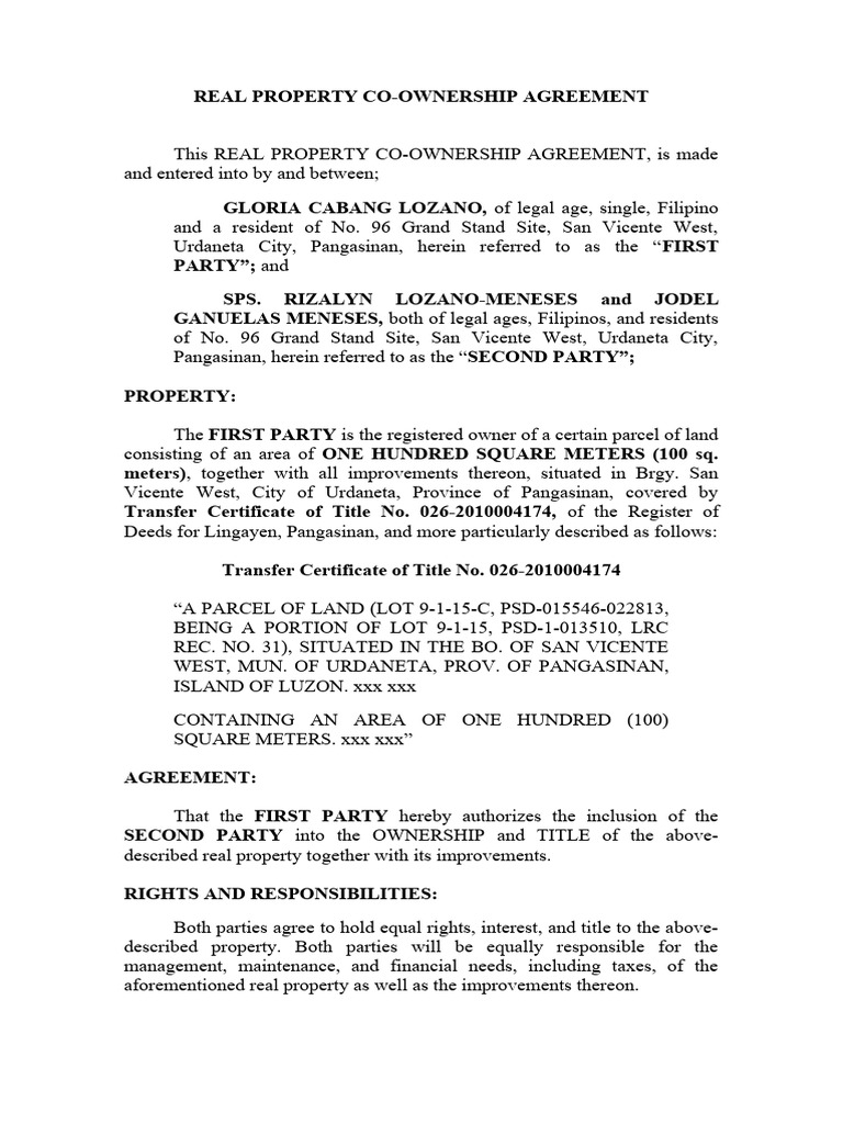 Real Property Co-Ownership Agreement | PDF | Concurrent Estate ...