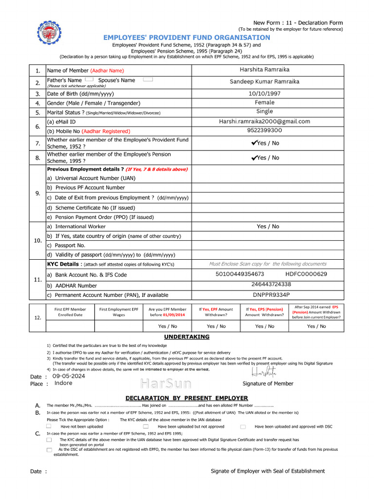 Personal Profile of Harshita Ramraika | PDF