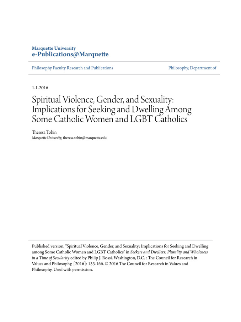 Spiritual Violence Gender and Sexuality Theresa Toibin | PDF | Catholic ...