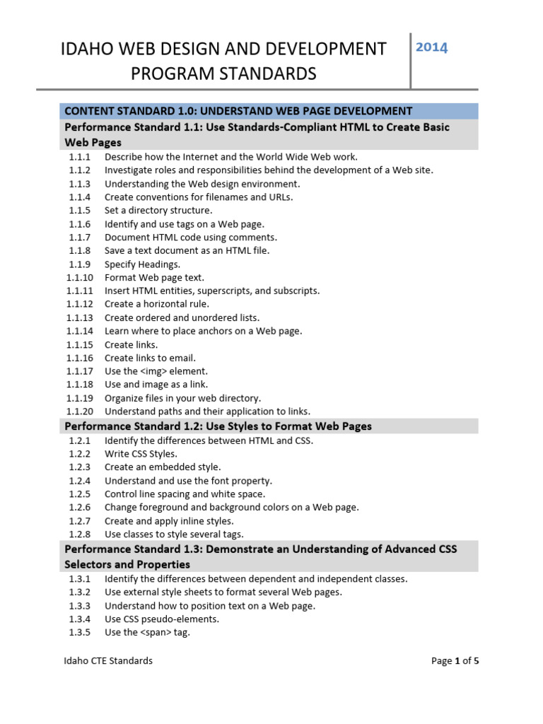 Web Design and Development Program Standards. | PDF | Html Element ...