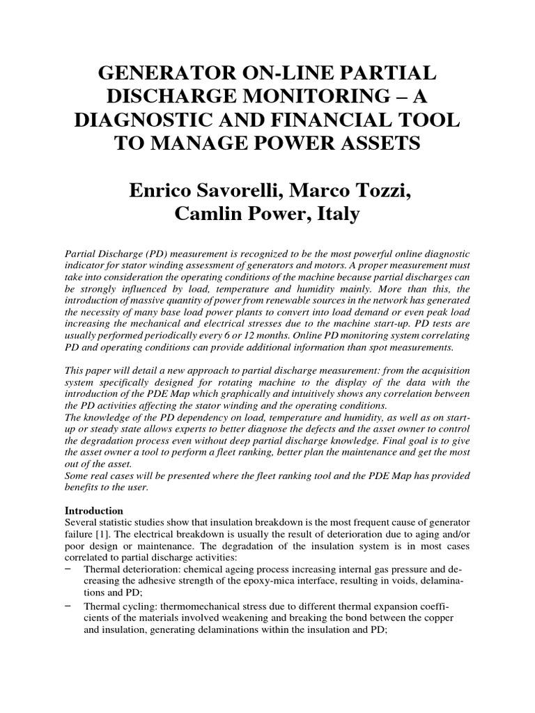 Online Partial Discharge Monitoring for Generators | PDF | Insulator ...