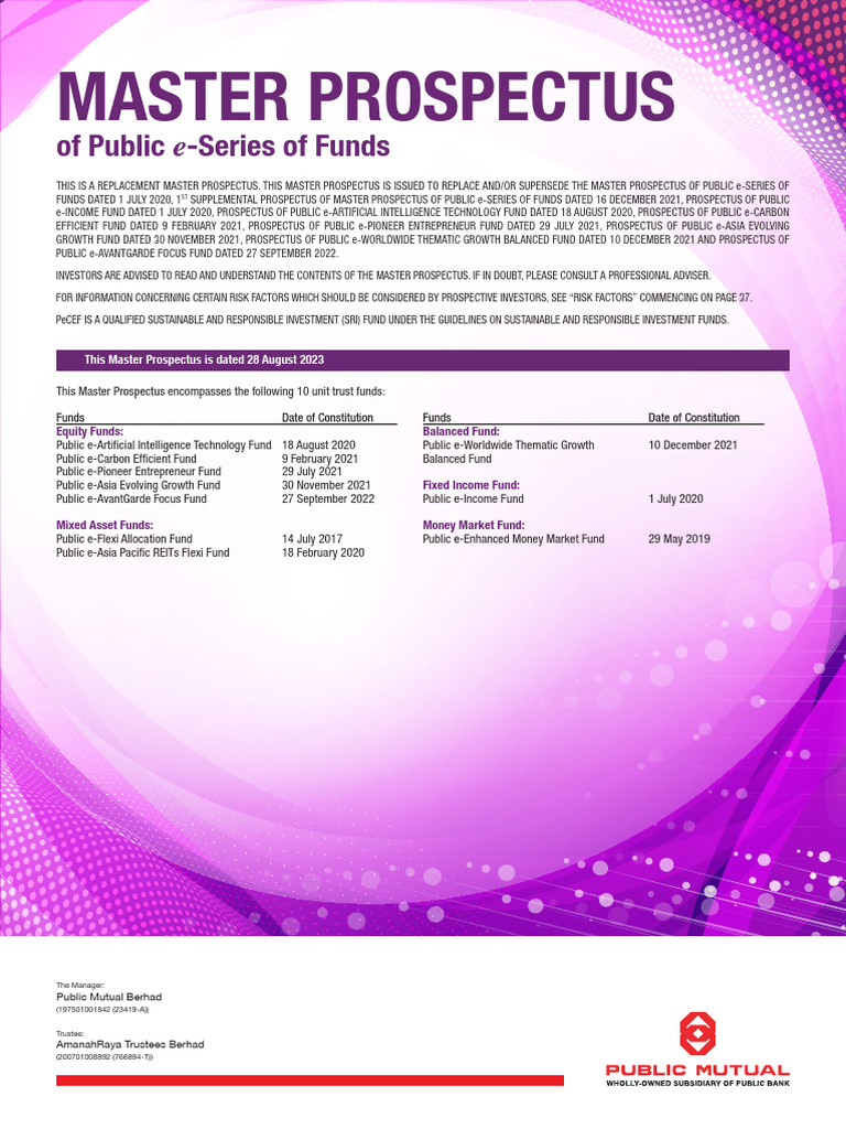 Public e-Series Funds Master Prospectus | PDF | Investment Fund | Investing