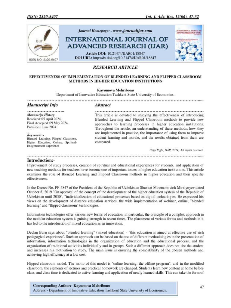 Effectiveness Of Implementation Of Blended Learning And Flipped