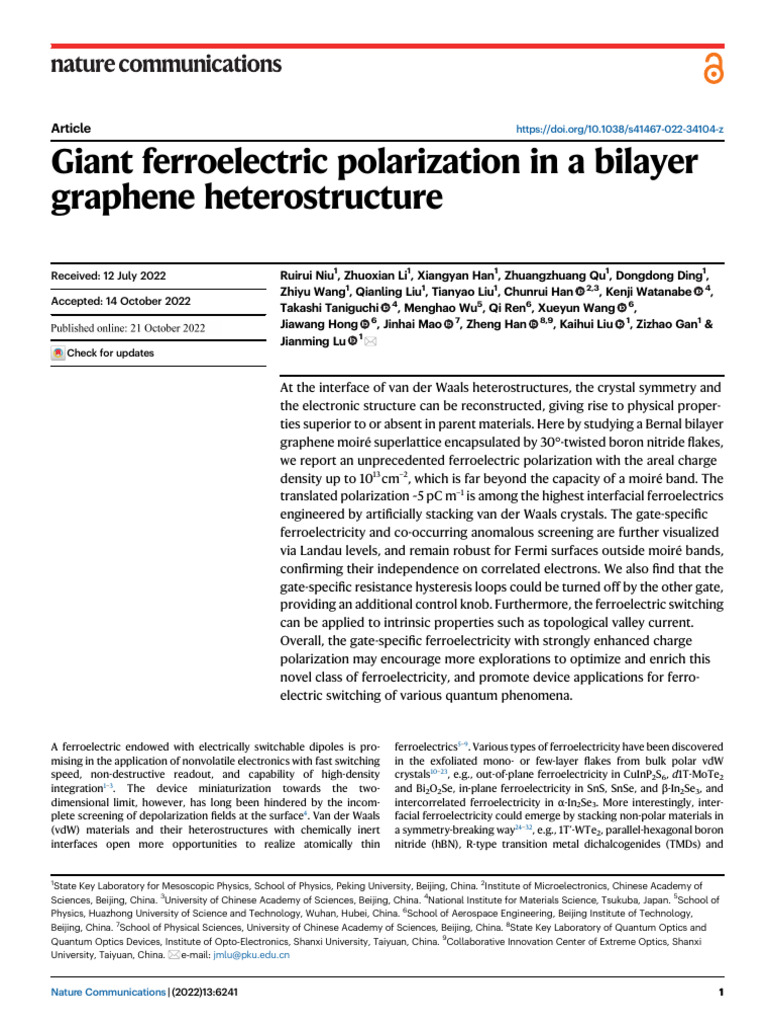 Giant Ferroelectric Polarization in A Bilayer Graphene Heterostructure ...