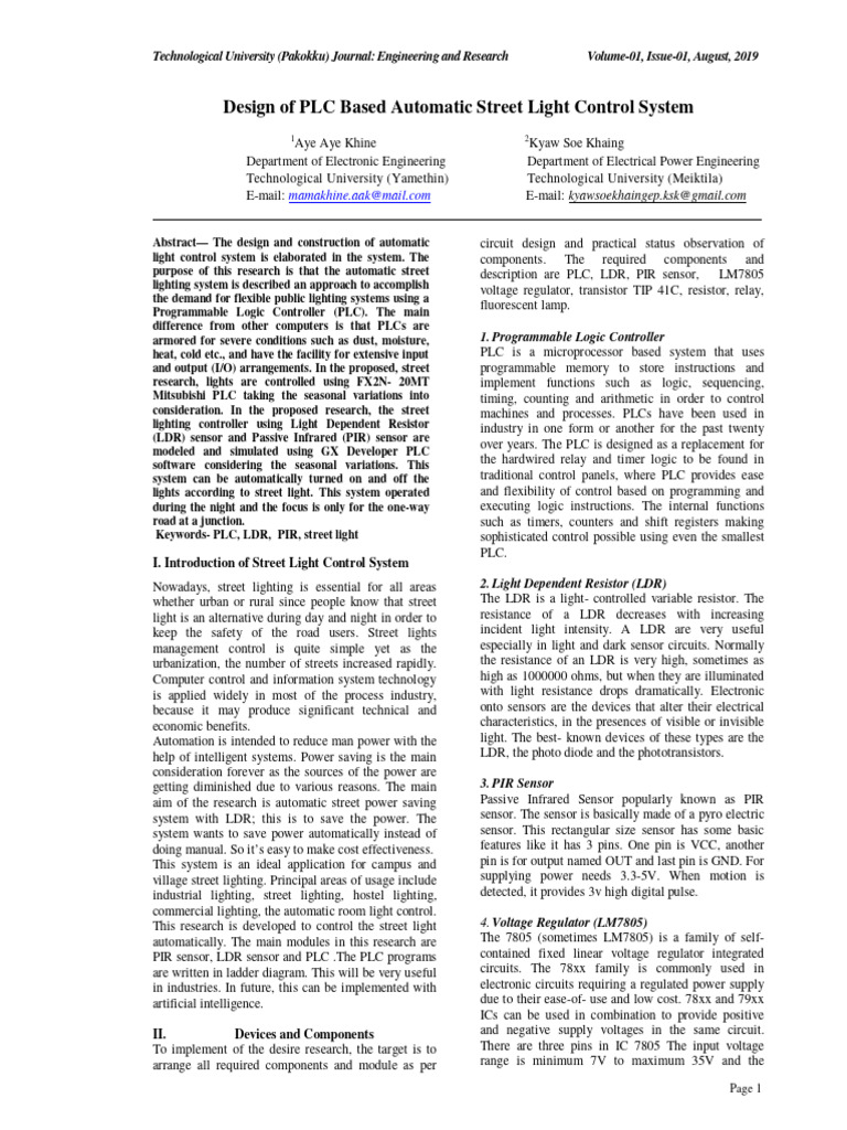 Design of PLC Based Automatic Street Light Control System | PDF ...