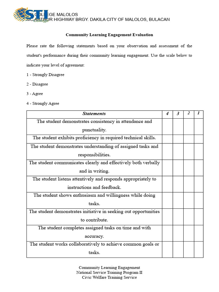Community Learning Engagement Evaluation | PDF | Critical Thinking ...