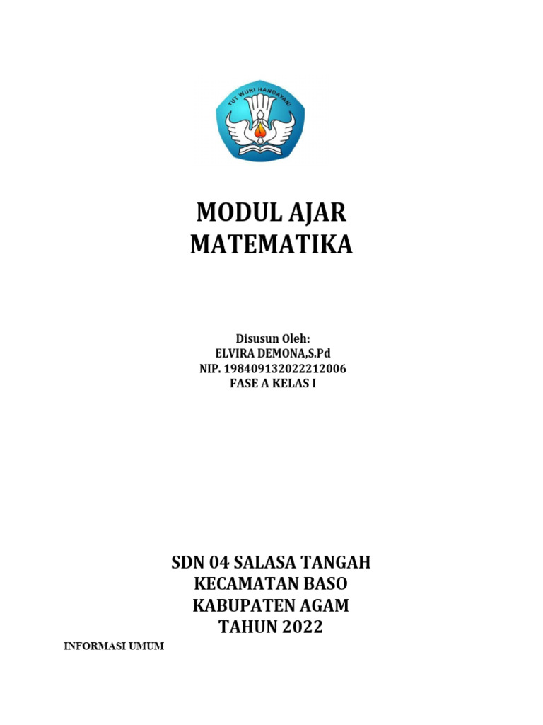 Modul Ajar Matematika Kelas 1 | PDF